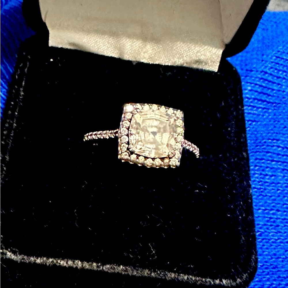 Diamonique Asscher cut halo ring